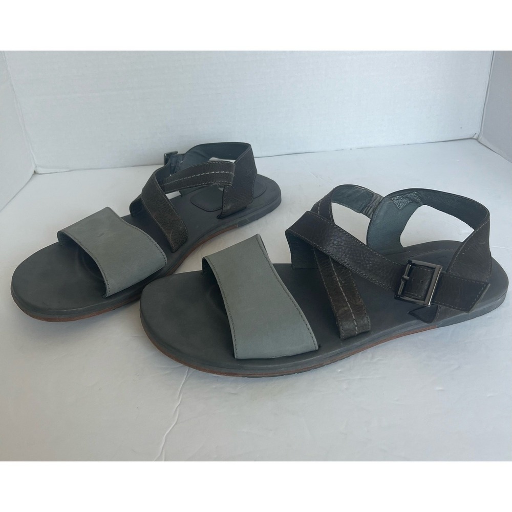 UGG Tustin Gray and Brown Criss Cross Straps Adjustable Buckle Sandals Sz 13‎